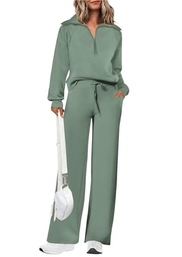 PRETTYGARDEN Women's Casual Half Zip Sweatshirts & Wide Leg Pants Sets