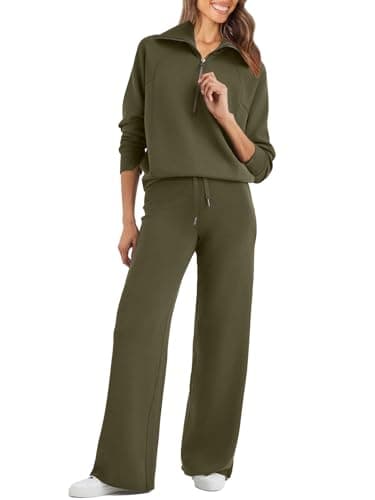 Glamaker Women's Oversized Half Zip Sweatshirt & Wide Leg Pants Set