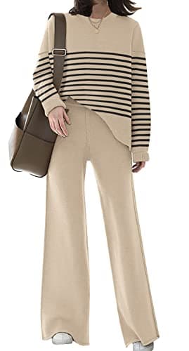 ETCYY New Women's Elegant Lounge Sweatsuit Set with Sweater Top and Wide Leg Pants