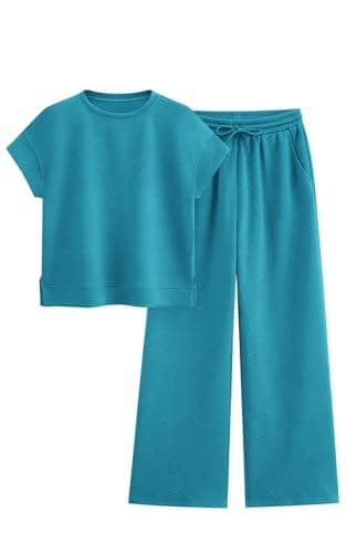 PRETTYGARDEN Women Casual Tracksuit Short Sleeve Top & Wide Leg Pants Matching Lounge Set