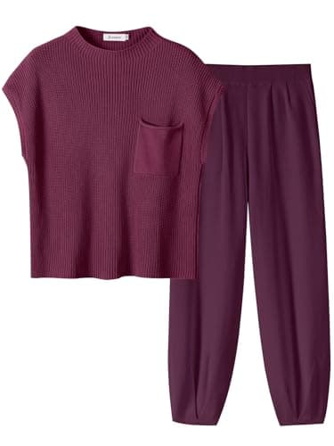 ANRABESS Women's Two-Piece Knit Sweater Vest & Crop Top Pants Set
