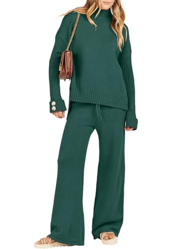 Caracilia Women's 2-Piece Fall Sweater Set Wide Leg Pants Matching Lounge Outfits
