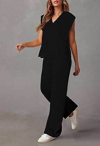 Viottiset Women's 2-Piece Sweater Vest and Wide Leg Pants Set