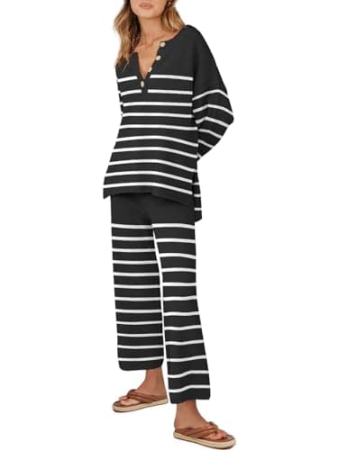 ANRABESS Women Oversized Loose Waffle Knit Sweater Set Cozy Matching Lounge Sets