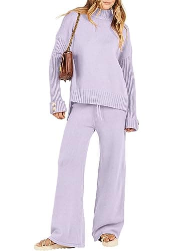 ANRABESS Women's 2-Piece 2024 Fashion Long Sleeve Knit Sweater & Wide Leg Pant Loungewear