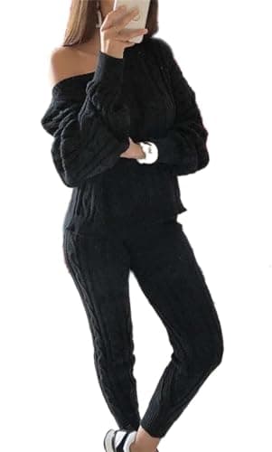 Lucuna Women's 2024 Fall Chunky Cable Knit Sweater Set Pants Loungewear