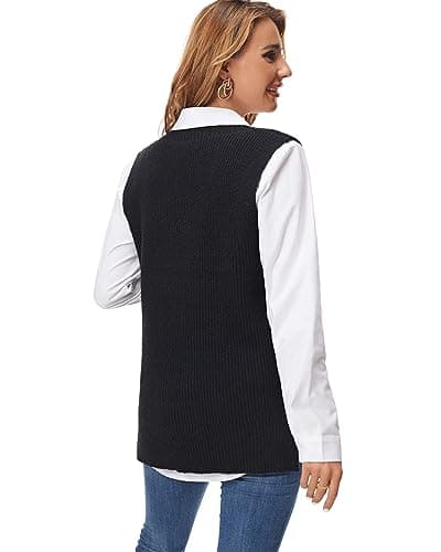 Fuinloth Women's Oversized V-Neck Knit Sweater Vest