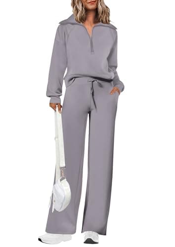 PRETTYGARDEN Women's Casual Half Zip Sweatshirts & Wide Leg Pants Sets