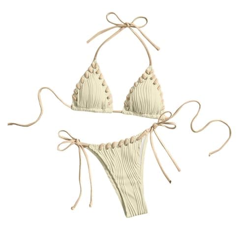 Plus Size Women's Sparkle Tie-Thong High-Waisted Swimwear