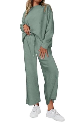 PRETTYGARDEN Women's Casual Long Sleeve Pullover Top & Wide Leg Pants Set