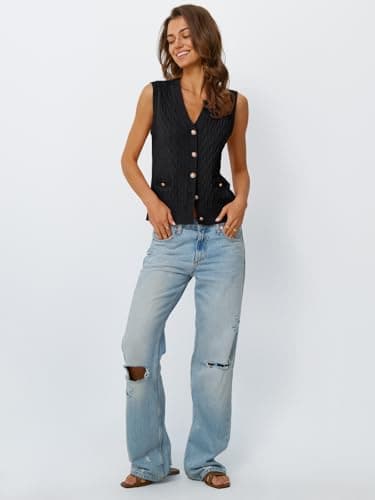 LILLUSORY Women's V-Neck Cable Knit Sweater Vest Summer Trendy 2025
