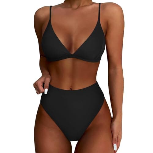 YNCSZEC Women's High-Waisted Spaghetti Strap Push-Up Bikini Swimsuit V-Neck Cheeky Two-Piece