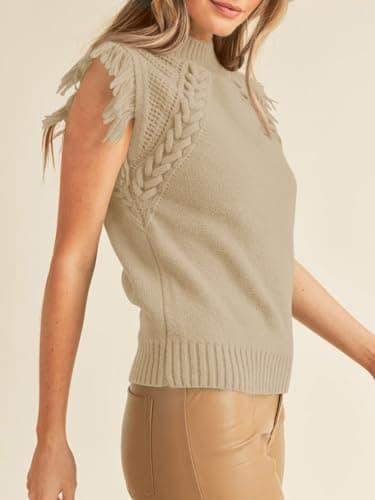 Saodimallsu Boho Women's Sleeveless Cable Knit Vest with Fringe