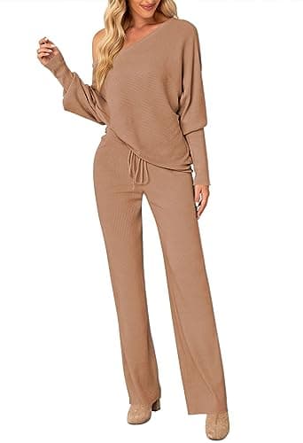LaSuiveur Women's Long Sleeve Sweater Set with Wide Leg Pants