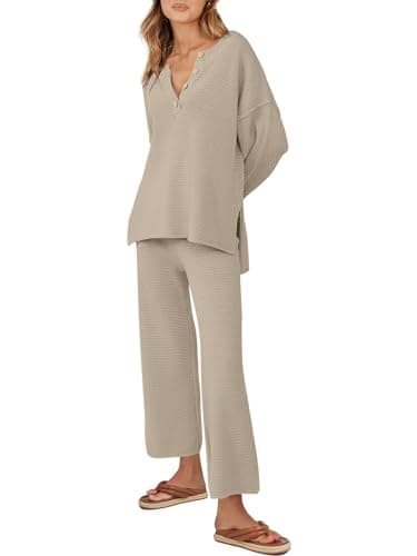 ANRABESS Women Oversized Loose Waffle Knit Sweater Set Cozy Matching Lounge Sets