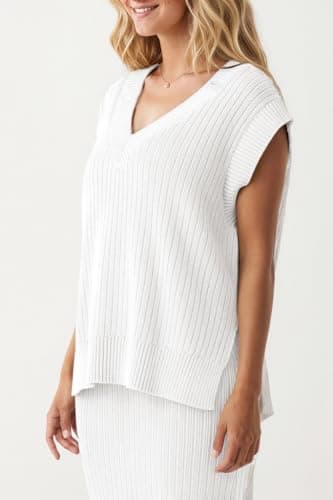 IPMQ Women's V-Neck Ribbed Knit Sweater Vest Casual Summer Top