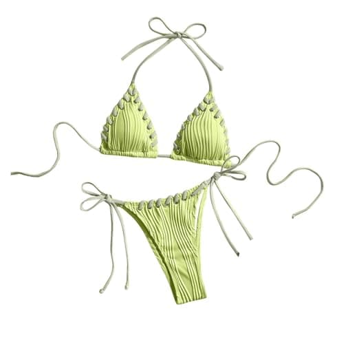 Plus Size Women's Sparkle Tie-Thong High-Waisted Swimwear
