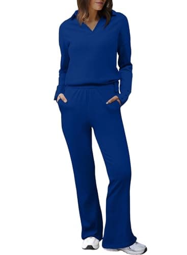 Herseas Women's Long Sleeve V-Neck Sweater Set & High Waist Wide Leg Pants