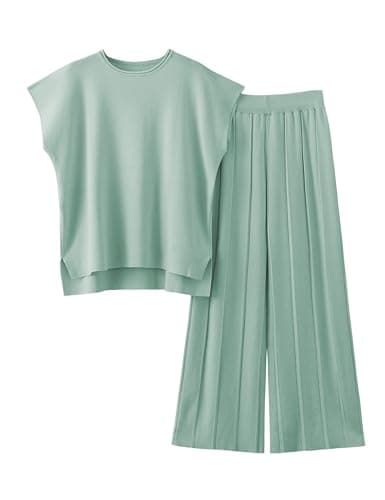 VATEAMI Women Knit Sweater Set with High-Waist Wide Leg Pants