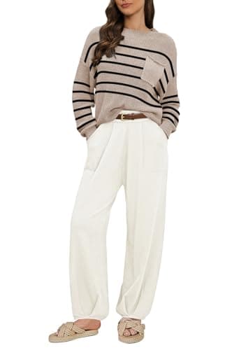 Pink Queen Women's 2024 Fall Knit Sweater Set with High Waisted Pants