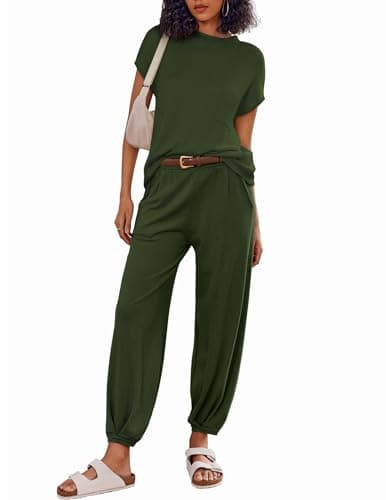 Ekouaer Women's 2-Piece Lounge Set: Cap Sleeve Tops & Jogger Pants