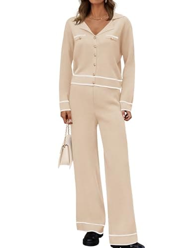 ZESICA Women's Matching Fall Knit Sweater & Wide Leg Pants Set
