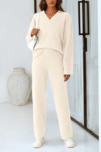 PRETTYGARDEN Women's Oversized V-Neck Sweater & Wide Leg Pants Fall Winter Set