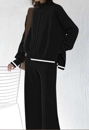 Fixmatti Women's Long Sleeve Knit Top & Wide Leg Pant Lounge Set