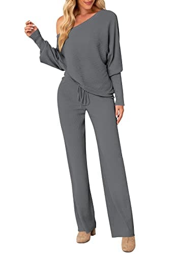 LaSuiveur Women's Long Sleeve Sweater Set with Wide Leg Pants
