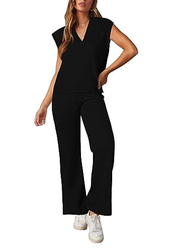 Viottiset Women's 2 Piece Sweater Vest & Wide Leg Pants Set
