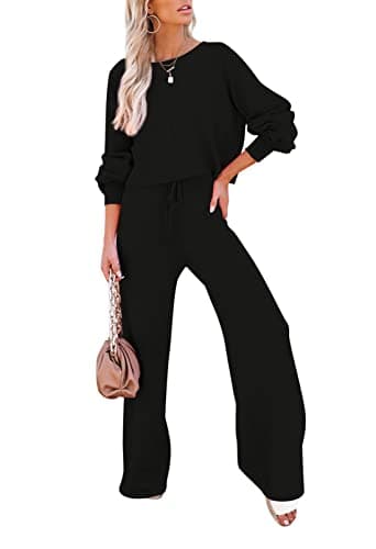 Pink Queen Women's 2-Piece Sweater Set Crop Top & Wide Leg Pants