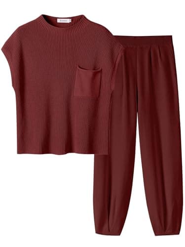 ANRABESS Women's Two-Piece Knit Sweater Vest & Crop Top Pants Set