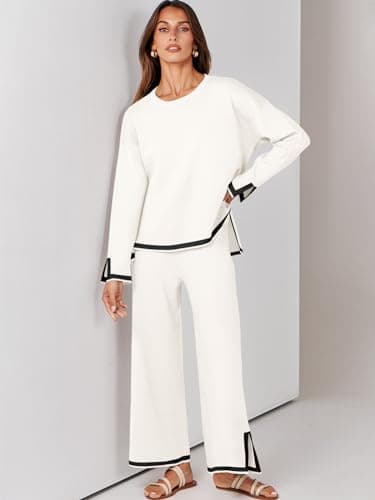 ANRABESS Women's Knit Sweater Tops & Wide Leg Pants Matching Sweatsuit Set