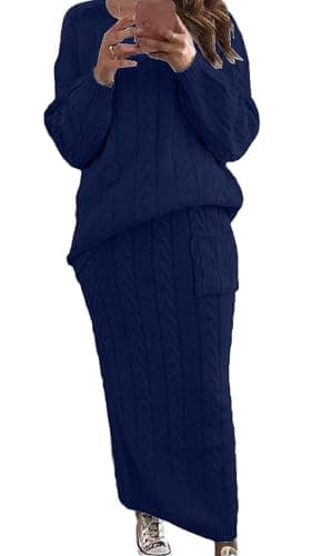 utcoco Women's Chunky Cable Knit Sweater Skirt Set
