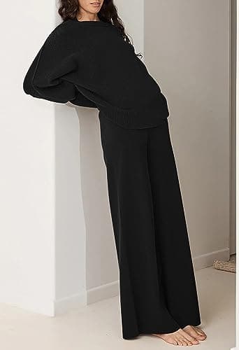 Pink Queen Women's 2-Piece Knit Outfit Set: Sweater & Wide Leg Pants