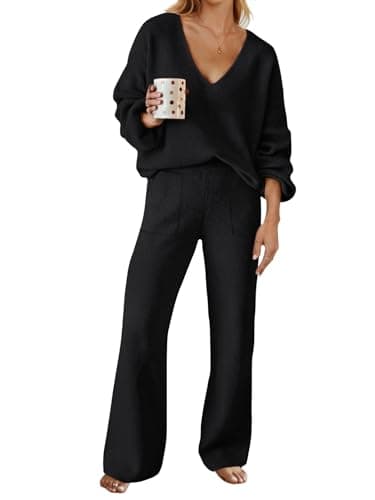 MEROKEETY Women's Long Sleeve Knit Top & Wide Leg Pant Lounge Set