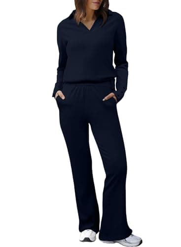 Herseas Women's Long Sleeve V-Neck Sweater Set & High Waist Wide Leg Pants