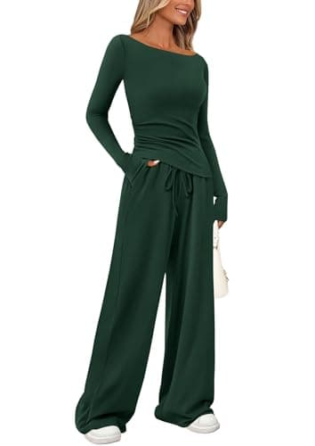 PrettyGarden Women's Asymmetrical Sleeve Lounge Set Wide Leg Pants Tracksuit