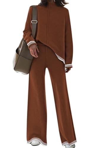 Fixmatti Women's Long Sleeve Knit Top & Wide Leg Pant Lounge Set