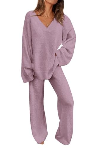 PRETTYGARDEN Women's Oversized V-Neck Sweater & Wide Leg Pants Fall Winter Set