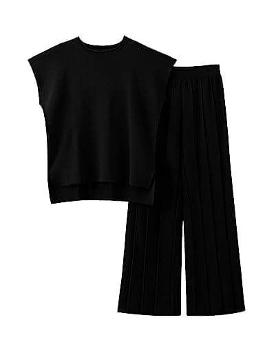 VATEAMI Women Knit Sweater Set with High-Waist Wide Leg Pants