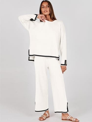 ANRABESS Women's Knit Sweater Tops & Wide Leg Pants Matching Sweatsuit Set