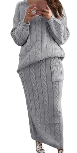 utcoco Women's Chunky Cable Knit Sweater Skirt Set