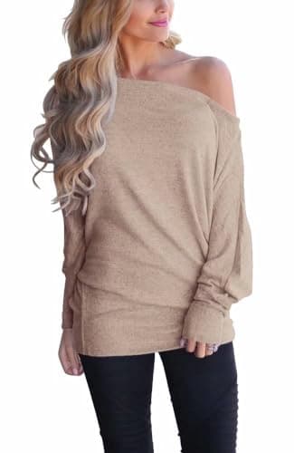 Lacozy Women's Off Shoulder Oversized Long Sleeve Knit Pullover