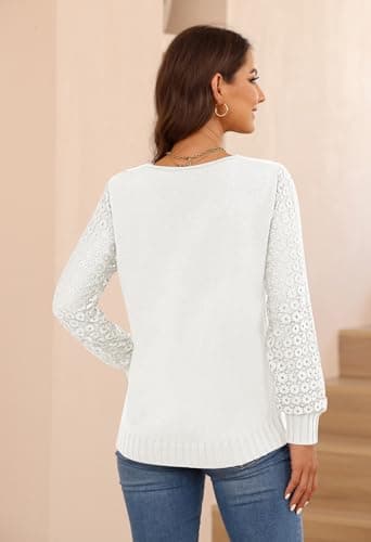 Trendy Long Sleeve Lace V Neck Knit Loose Pullover Sweaters for Women