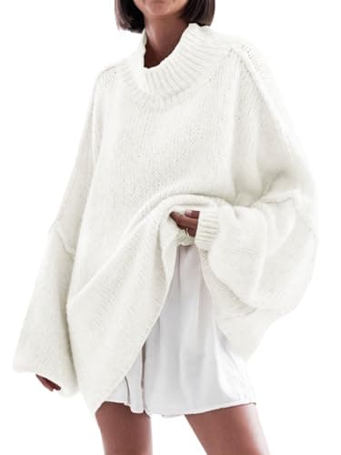 Saodimallsu Women's Oversized Mock Neck Batwing Sweater - 2024 Fall Trendy Knit Tunic