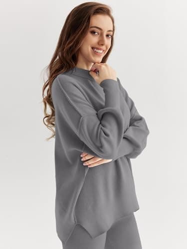 Oversized Knit Pullover and Wide Leg Pants Lounge Set for Women