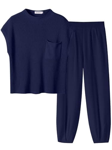 ANRABESS Women's Two-Piece Knit Sweater Vest & Crop Top Pants Set
