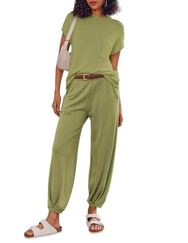 Ekouaer Women's 2-Piece Lounge Set: Cap Sleeve Tops & Jogger Pants