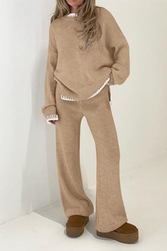 Women's Knit Sweater and Wide Leg Pants Set for Casual Loungewear